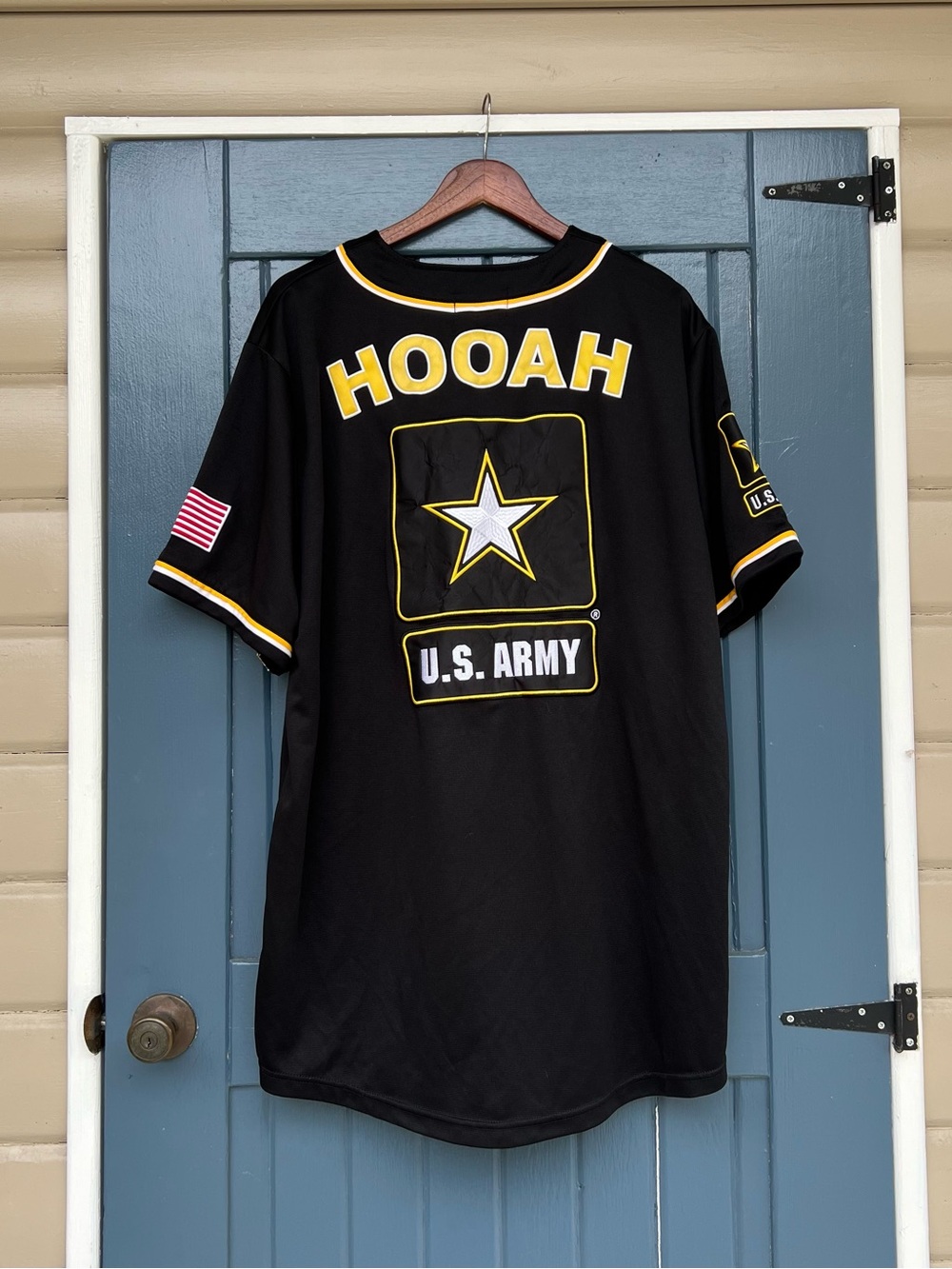 JWM U.S. Army Embroidered Short Sleeve HOOAH Men's Baseball Jersey XL